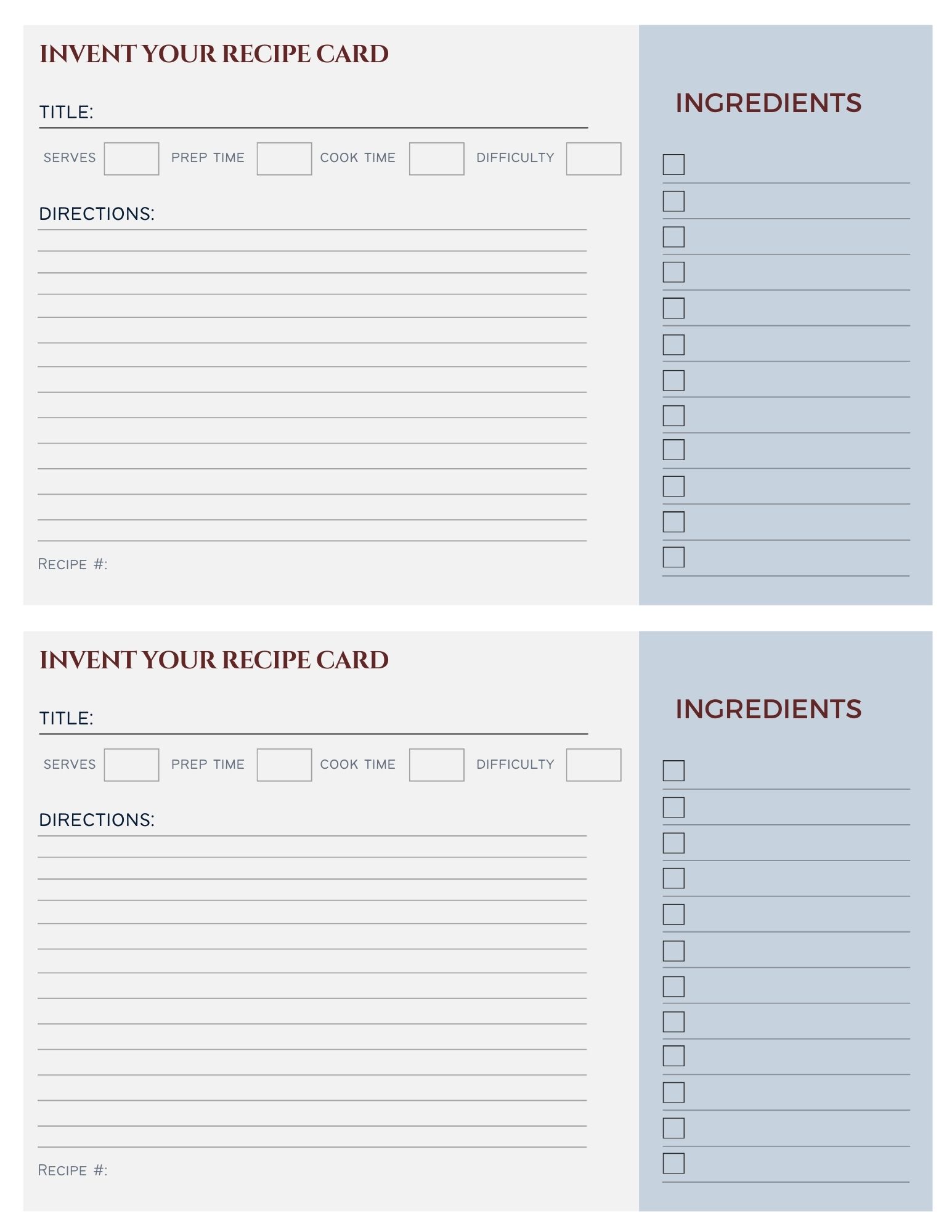 Recipe Card 8x11 Template